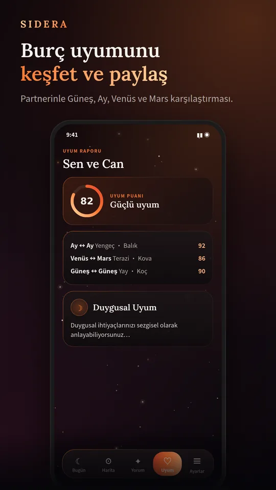 Burç uyumu raporu ve uyum puanı